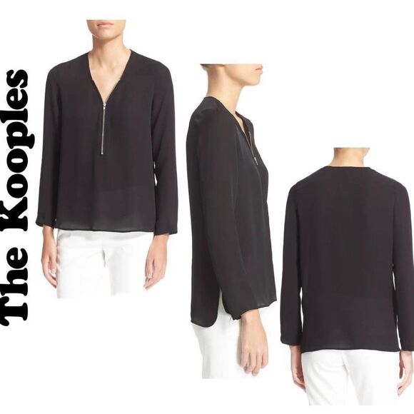 The Kooples Gray Zip Silk Top Sz L - Picture 1 of 9